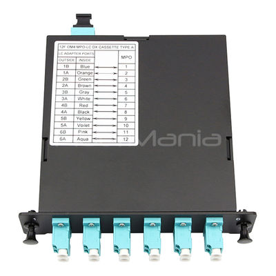 12 Fibers MTP to LC Cassette with Zirconia Ceramic Sleeves and Aluminium Body for Type A Polarity